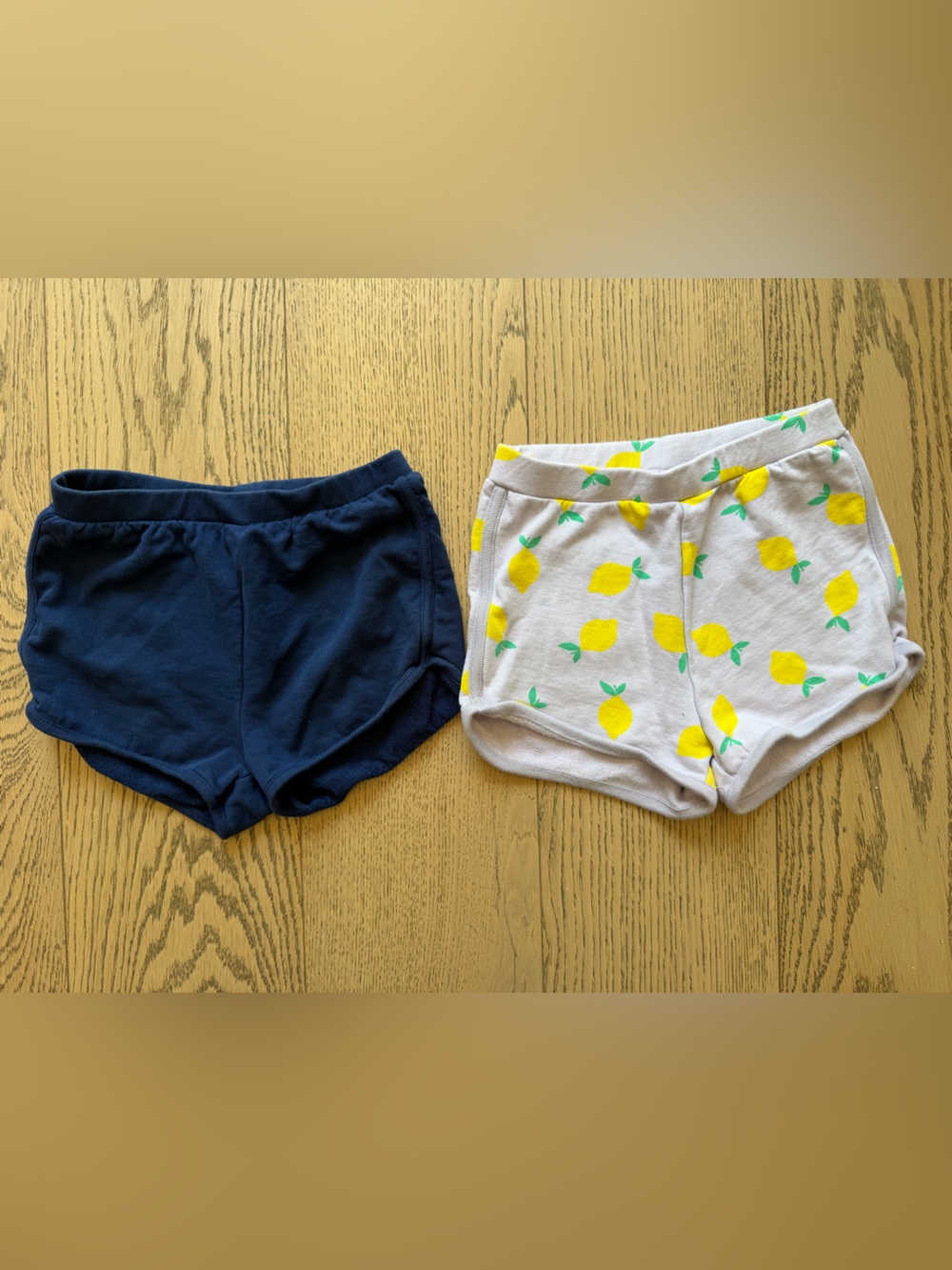 Hanna Andersson Girls 2 Pair French Terry Pull-on Shorts Lemon & Navy Blue Sz 8
